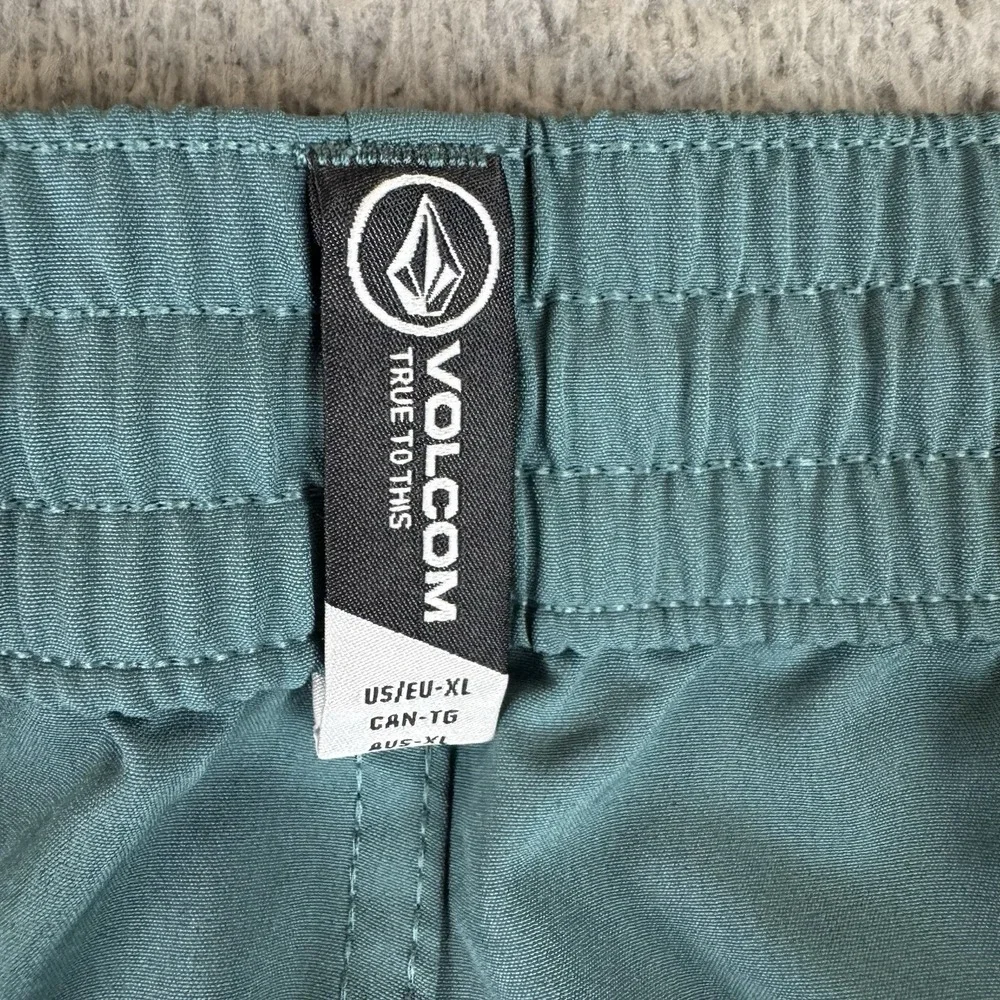 Volcom Swim Trunks Mens Xl Teal Blue Solid Elastic Waist Drawstring Pockets